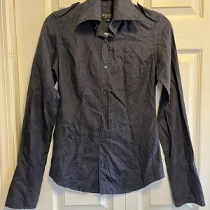 Gucci Womens Blouse Navy Blue Collared Button Down‎ Shirt Size 38